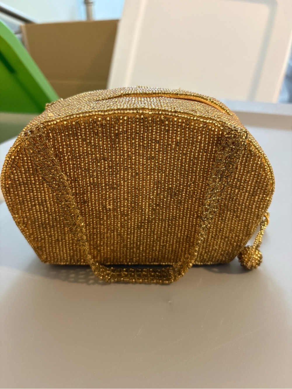 La Regale Vintage holiday Gold Beaded wedding Evening Bag Cosmetic Pouch Clutch
